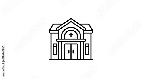 Hospital Building Icon. Medical Clinic Entrance, Vector Outline Illustration