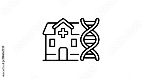Hospital building with DNA helix icon, isolated on transparent background
