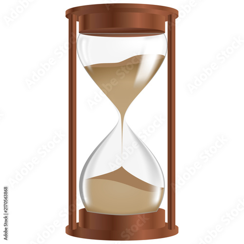 Wooden hourglass with flowing sand vector illustration isolated on white background