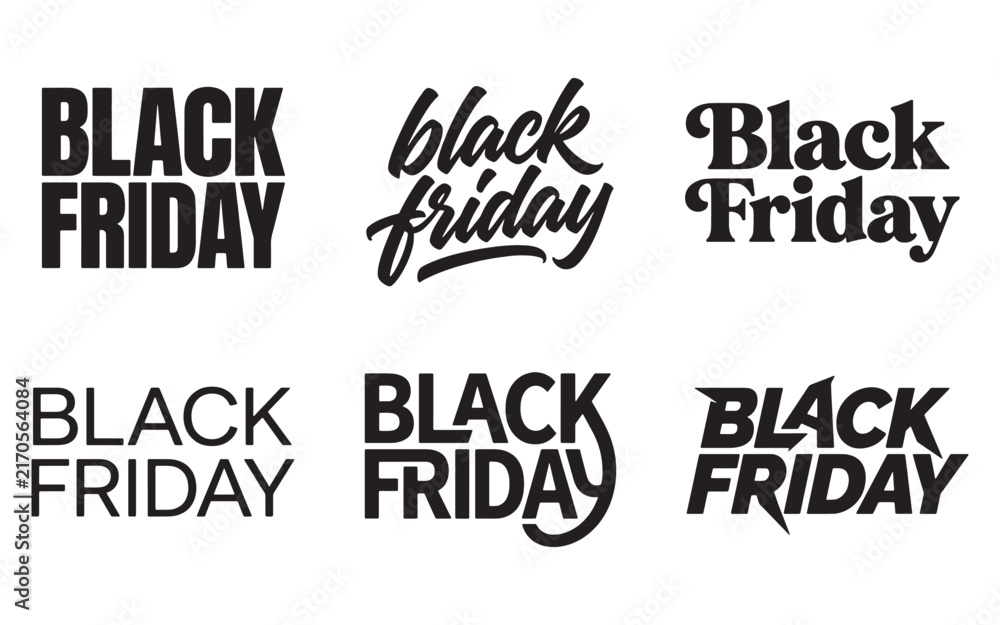 Obraz premium Set of black friday sale text logos and typography designs in various styles with typography