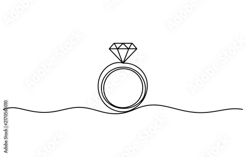 Continuous single line drawing of a diamond ring engagement jewelry icon Vector, illustration