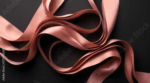 Pink rose satin ribbon tangled swirl dark background