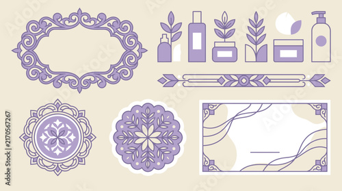 Elegant Decorative Elements & Skincare Icons Set, Vector Art