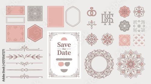 Elegant Decorative Elements & Wedding Invitation Graphics Set