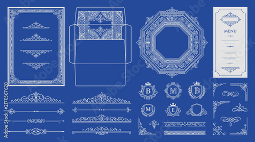 Elegant Decorative Ornaments, Borders, Frames, and Monograms Isolated