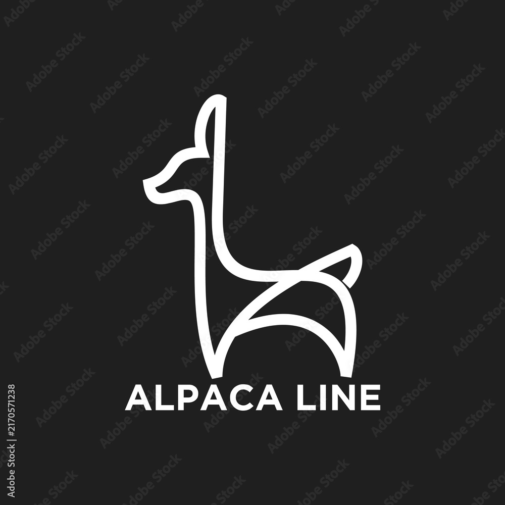 Naklejka premium Minimalist White Line Art Alpaca Logo Design on Dark Background, Modern Animal Illustration for Branding and Identity