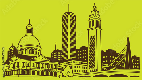 Boston panoramic skyline silhouette vector illustration