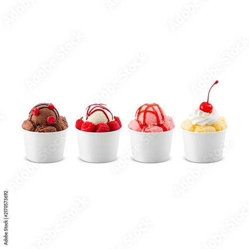 Collection of Colorful Ice Cream Cups with Different Flavors