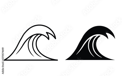 Ocean wave icon vector sea surf splash linear and silhouette symbols water nature summer surge isolated flat design graphic illustration