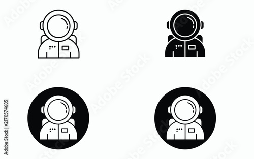 Astronaut helmet icon set vector space suit cosmonaut linear and silhouette symbols science technology exploration isolated flat design illustration