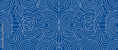 Abstract blue geometric line art background with symmetrical rounded shapes