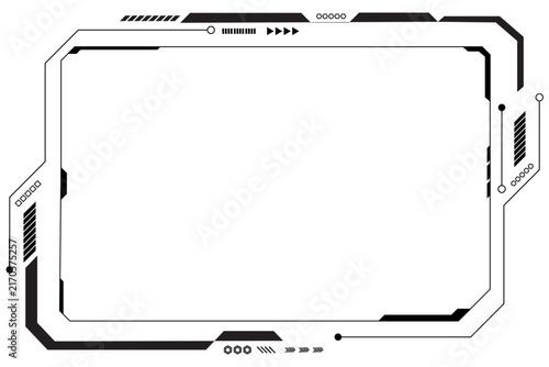 Black control panel, abstract design, modern technology, HUD UI interface on a white background.