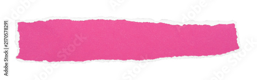 Long pink torn paper banner with narrow rough border on transparent background