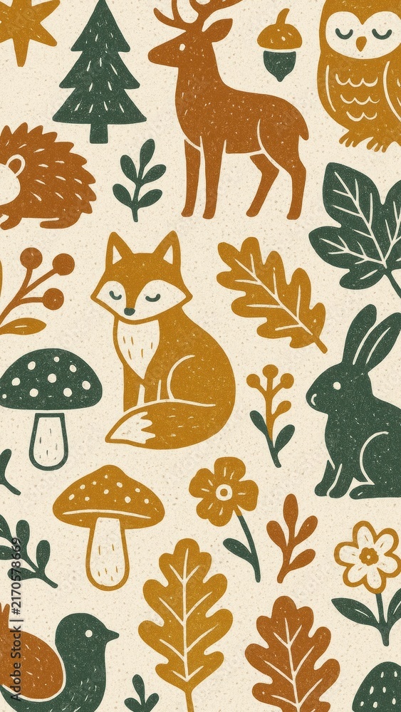 Fototapeta premium Whimsical forest animals pattern mobile wallpaper