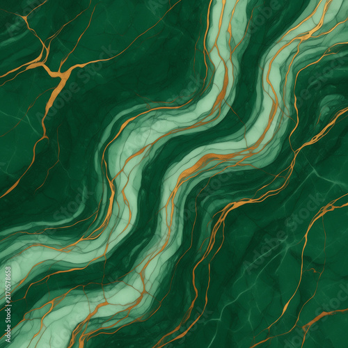 Emerald Marble Background with Warm Brass Veins