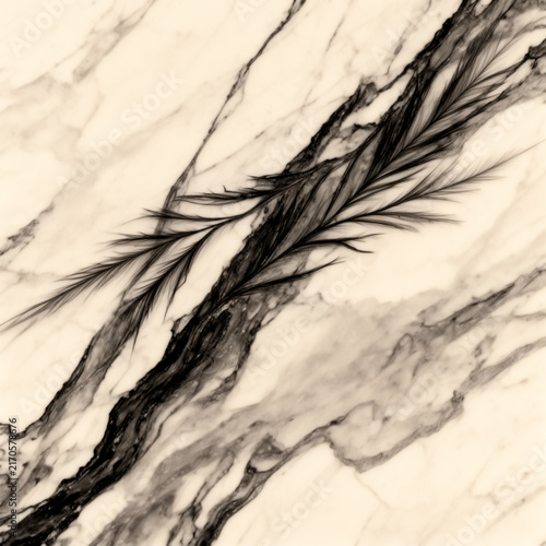 Monochrome Marble Background with Black Mineral Plumes