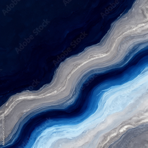 Ocean Blue Marble Background with Silver Currents