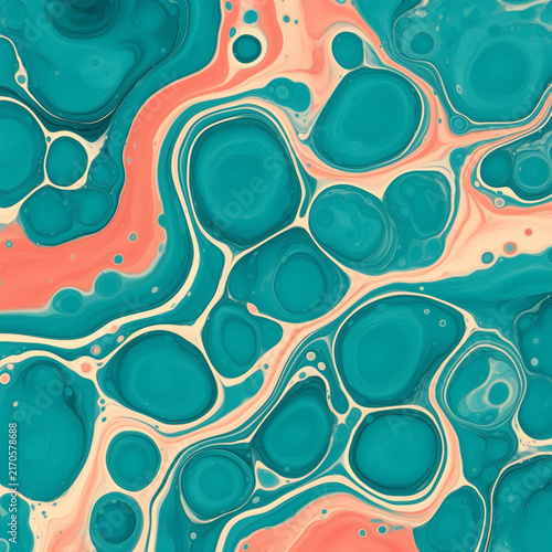 Teal Marble Background with Flowing Coral Ribbons