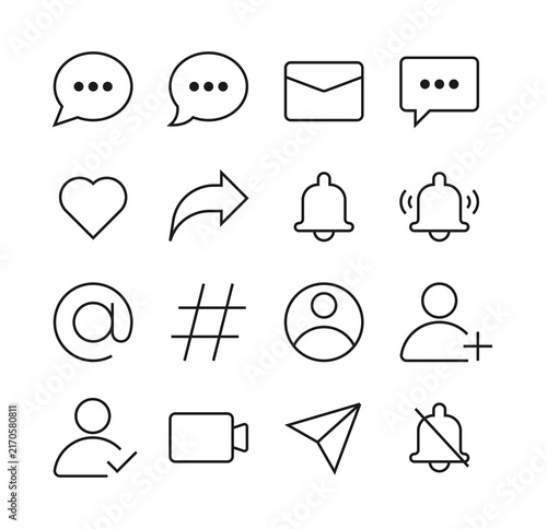 Communication and Social Media Outline Icon Set