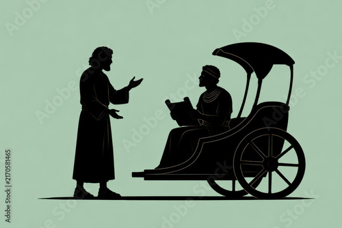 Biblical Stories in Silhouette — Philip Explaining Scripture to the Ethiopian Eunuch Beside His Ancient Chariot