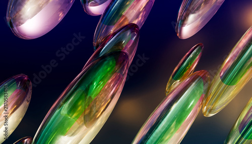 Colorful elongated glass capsules floating in abstract art composition