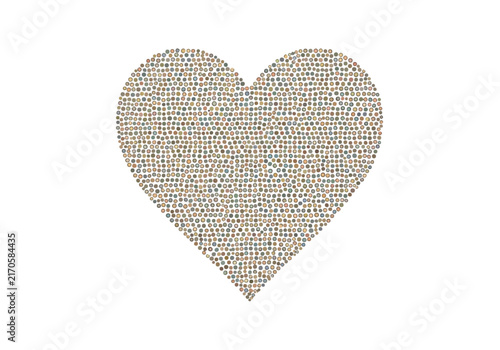 A heart shape composed of many small individual letters.