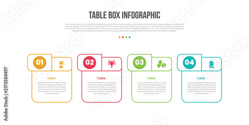 Table Box Infographic Template with 4 Point Rounded Design for Slide Presentation