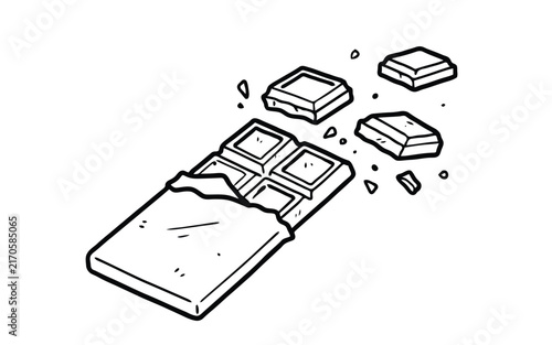 Chocolate bar line art icon vector broken sweet dessert unwrapped foil wrapper pieces line drawing sketch isolated graphic illustration