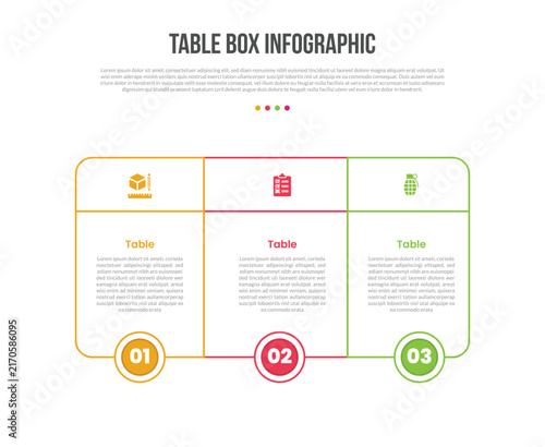 Table Box Infographic Template with 3 Point Splitpanel Design for Slide Presentation
