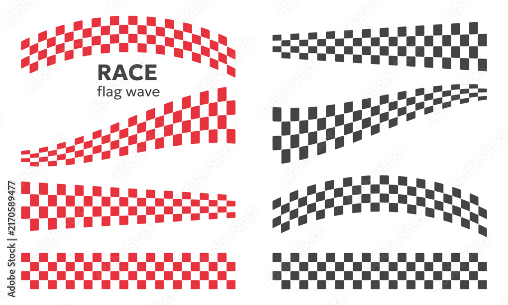 Fototapeta premium Race flag design element collection. Black and red checkered pattern variorse shapes. Vector illustration