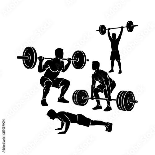 Weightlifting exercises vector illustration, Weightlifting exercises illustration
