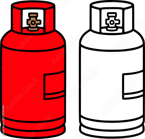 Canvas Print LPG gas cylinder illustration icon in line art and colored style, coloring page