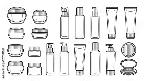 Cosmetic Packaging Collection, Isolated Beauty Product Containers
