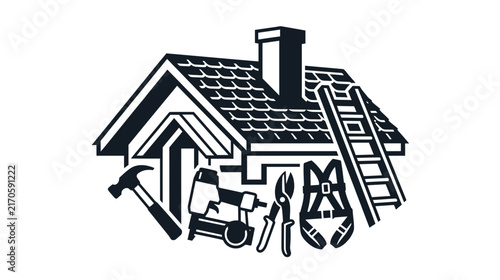 Construction and Renovation Tools with House Silhouette