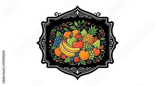 Decorative Fruit Arrangement with Ornate Border
