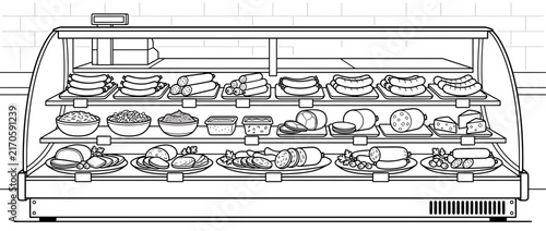 Deli Display Case with Assorted Meats and Cheeses