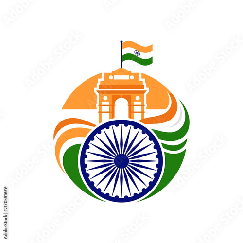 Indian National Symbols Emblem Featuring Flag India Gate and Ashoka Chakra.