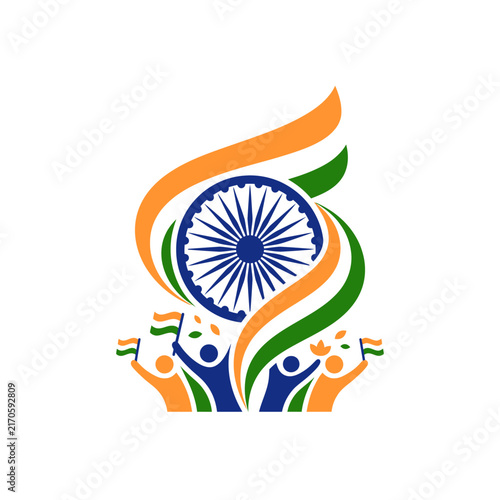 Abstract illustration of Indian independence day celebration with people and national flag colors.