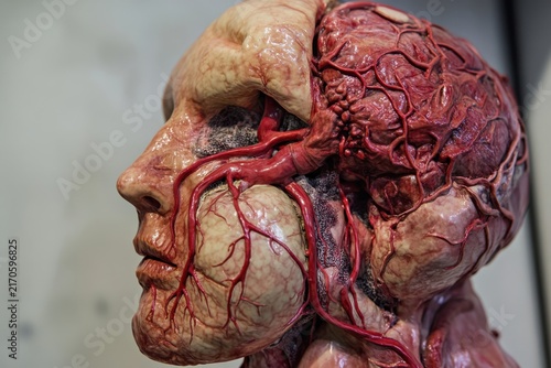 Anatomical human heart model showcasing intricate blood vessels and muscle texture