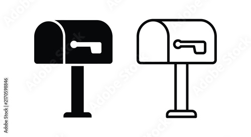 Two mailbox illustrations one solid black and one white outline on a white background