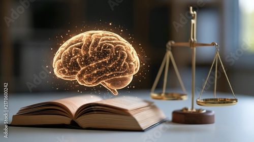 Abstract brain and scales of justice concept