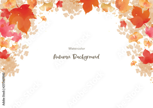 Colorful Autumn Leaves in a Soft Watercolor Frame