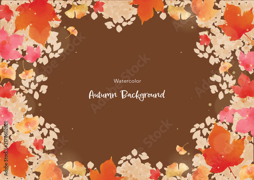 Colorful Autumn Leaves in a Soft Watercolor Frame