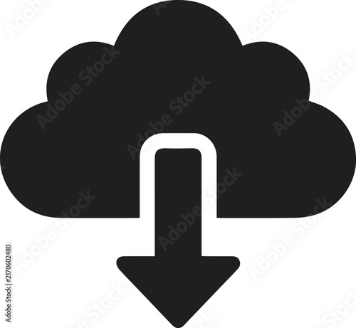 Black download cloud icon with downward arrow symbol Vector