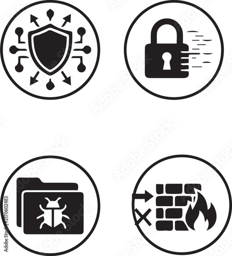 Four security and protection vector icons for safety and data Vector