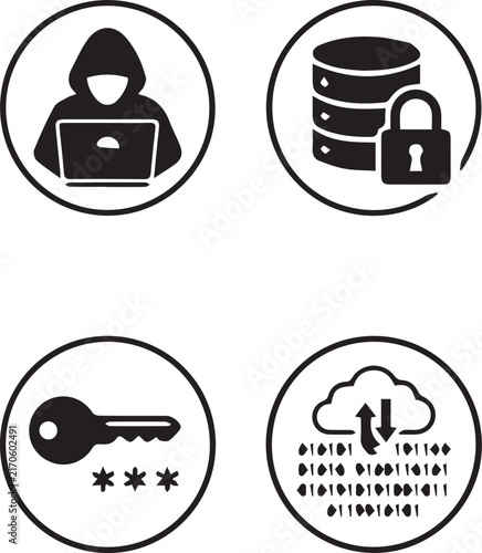 Person working on laptop with secure data protection and cloud storage icons Vector