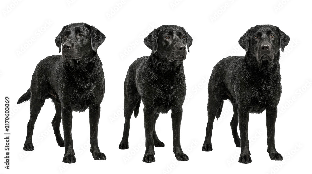 Fototapeta premium Three Wet Black Labradors
