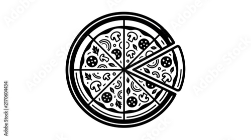 Stylized Pizza Slice Cut Out Black and White Icon