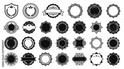 Set of Isolated Black Vintage Emblem and Badge Designs