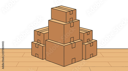Stack of Cardboard Boxes Isolated on Transparent Background